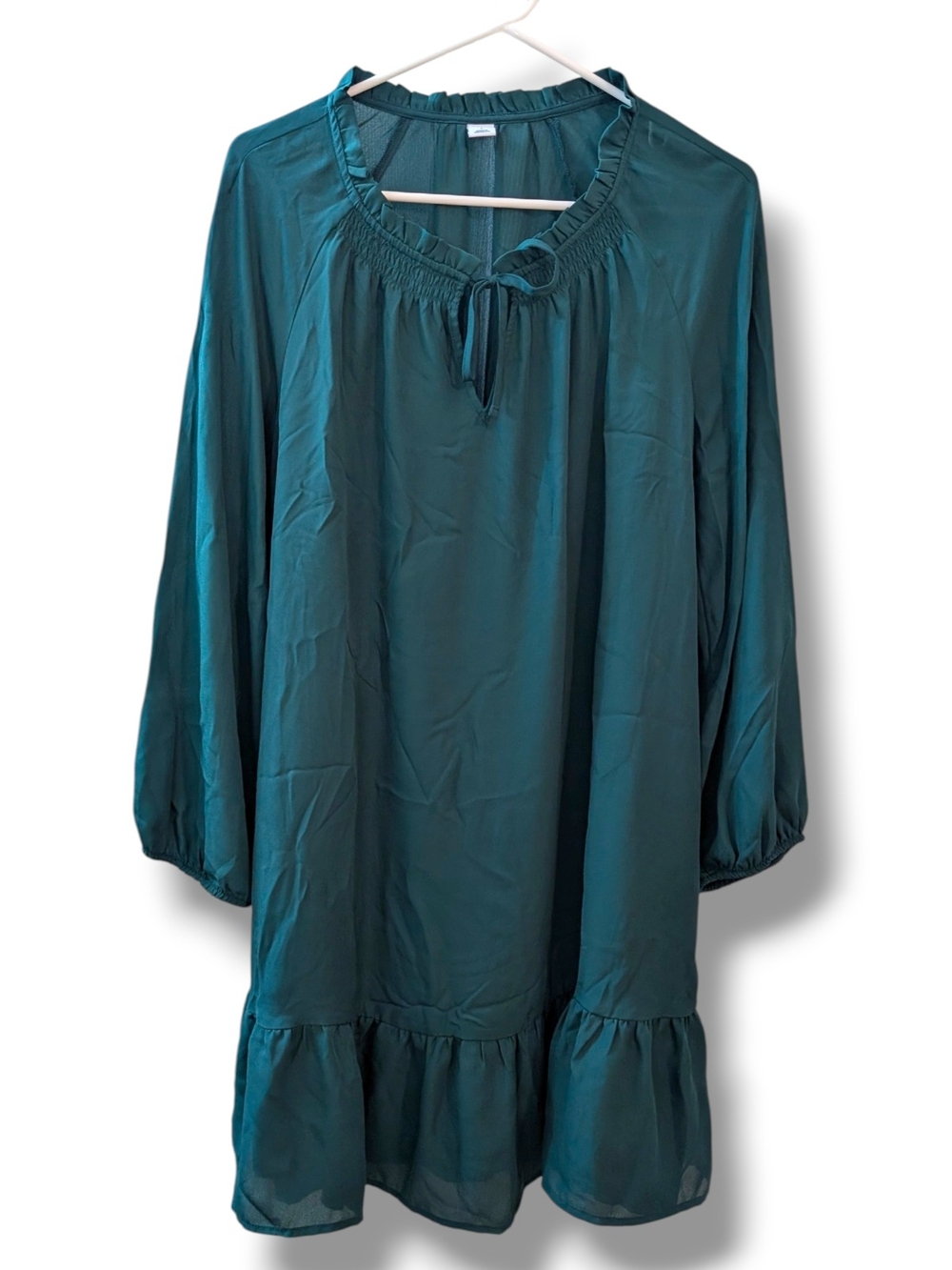 Old Navy Ruffle-Hem Peasant Dress in Deep Botany Green, Size L